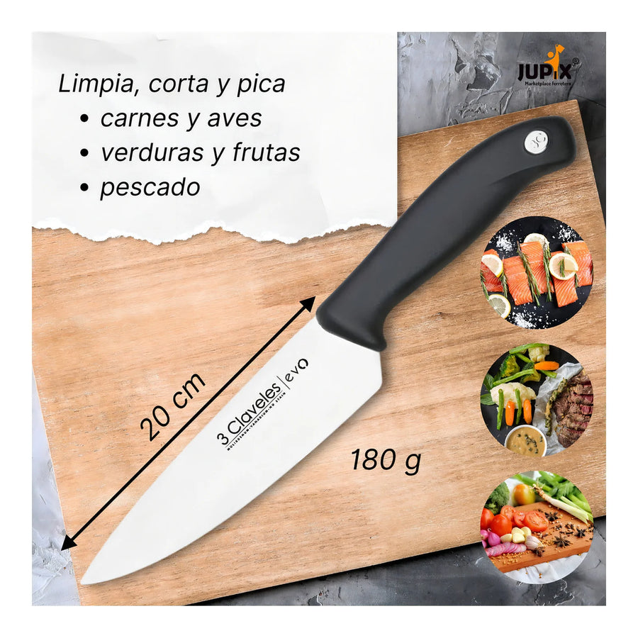 Cuchillo Tres Claveles Cocinero Evo 20 Cms 1357 Color Negro