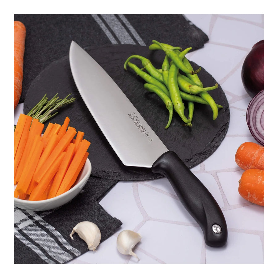 Cuchillo Tres Claveles Cocinero Evo 20 Cms 1357 Color Negro + Grabado Personalizado