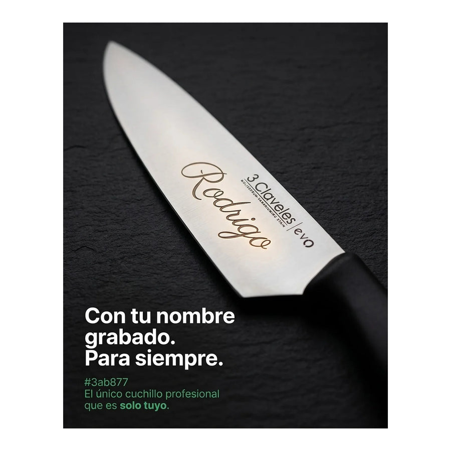 Cuchillo Tres Claveles Cocinero Evo 20 Cms 1357 Color Negro + Grabado Personalizado