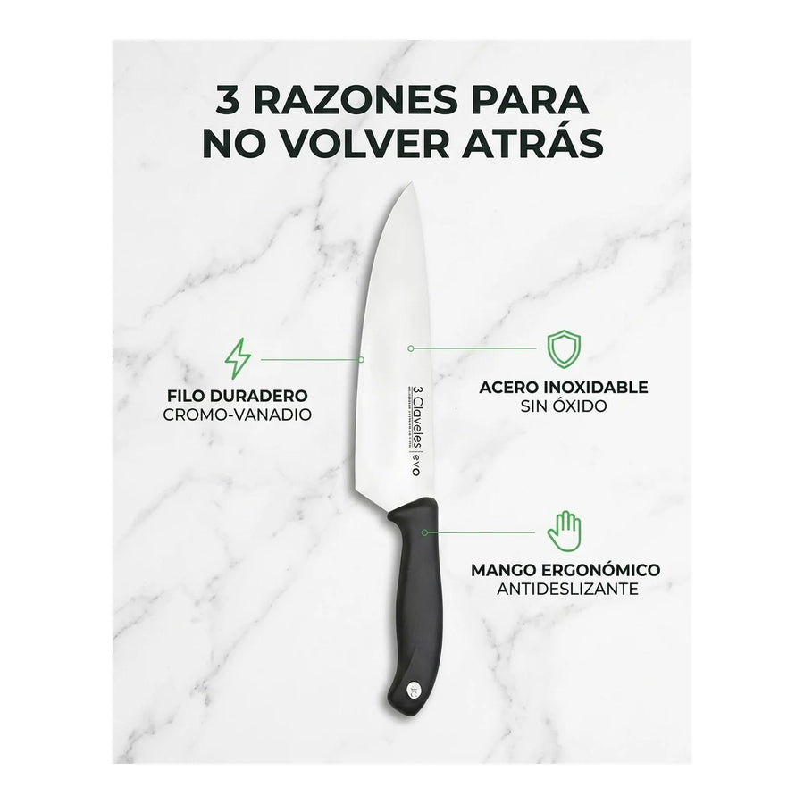Cuchillo Tres Claveles Cocinero Evo 20 Cms 1357 Color Negro + Grabado Personalizado