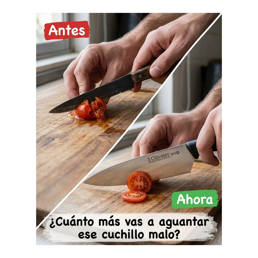 Cuchillo Tres Claveles Cocinero Evo 20 Cms 1357 Color Negro + Grabado Personalizado
