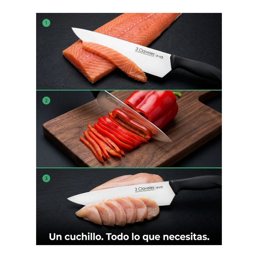 Cuchillo Tres Claveles Cocinero Evo 20 Cms 1357 Color Negro + Grabado Personalizado