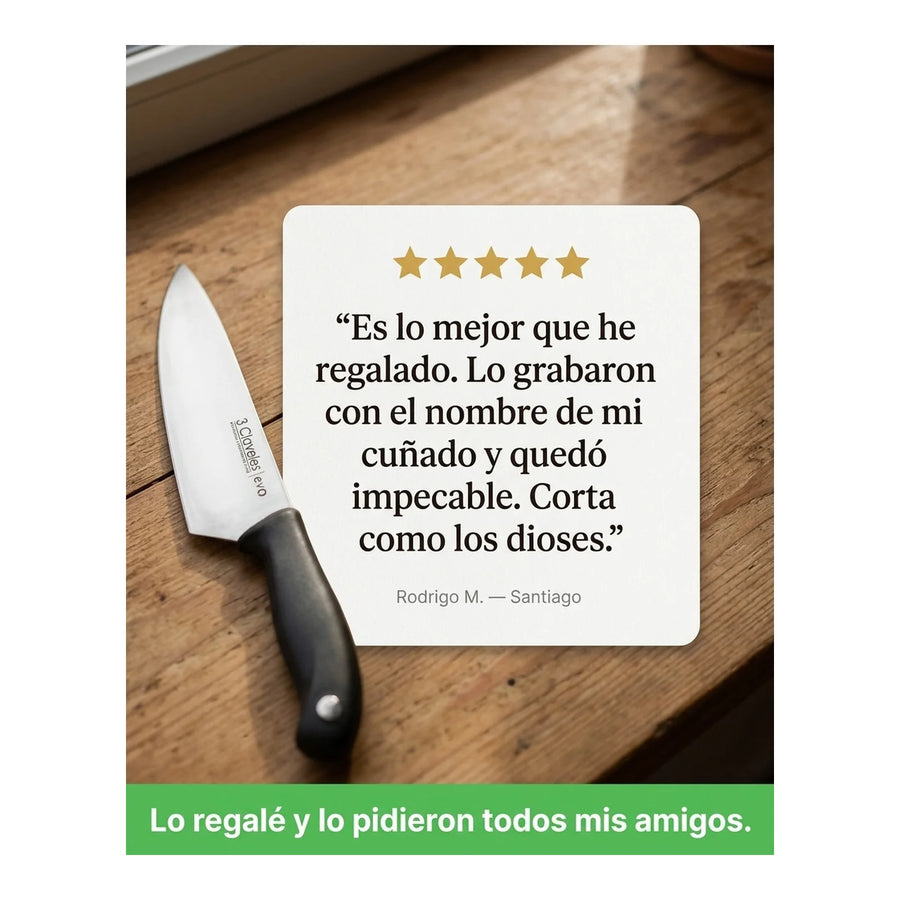 Cuchillo Tres Claveles Cocinero Evo 20 Cms 1357 Color Negro + Grabado Personalizado