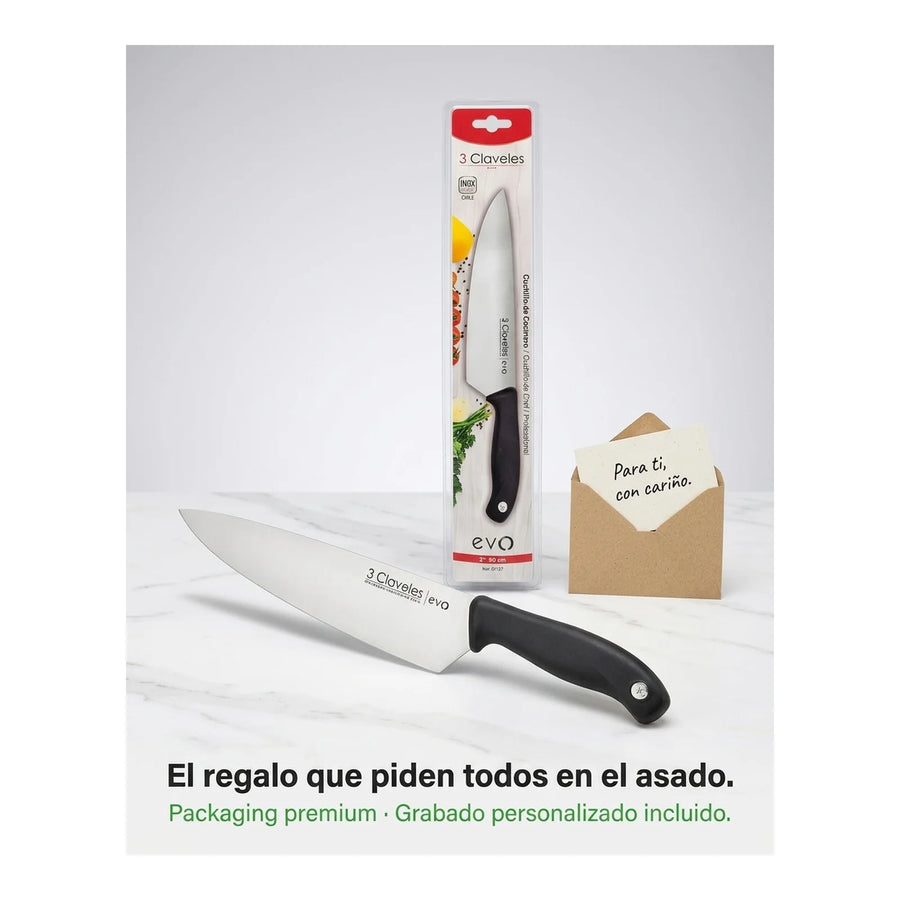 Cuchillo Tres Claveles Cocinero Evo 20 Cms 1357 Color Negro + Grabado Personalizado
