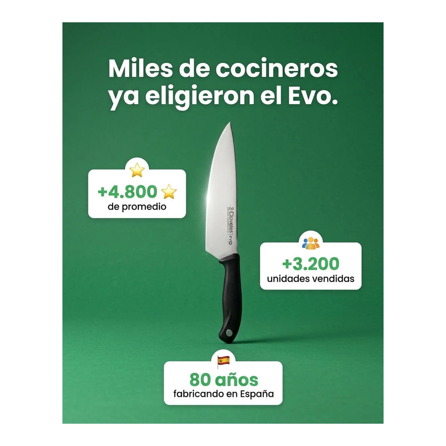 Cuchillo Tres Claveles Cocinero Evo 20 Cms 1357 Color Negro + Grabado Personalizado