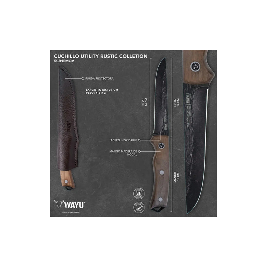Cuchillo Utility Wayu con Funda Rustic Collection + Grabado