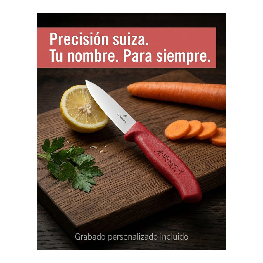 Cuchillo Verdura Puntiagudo Victorinox Rojo 6.7601 Hoja8cm + Grabado Personalizado