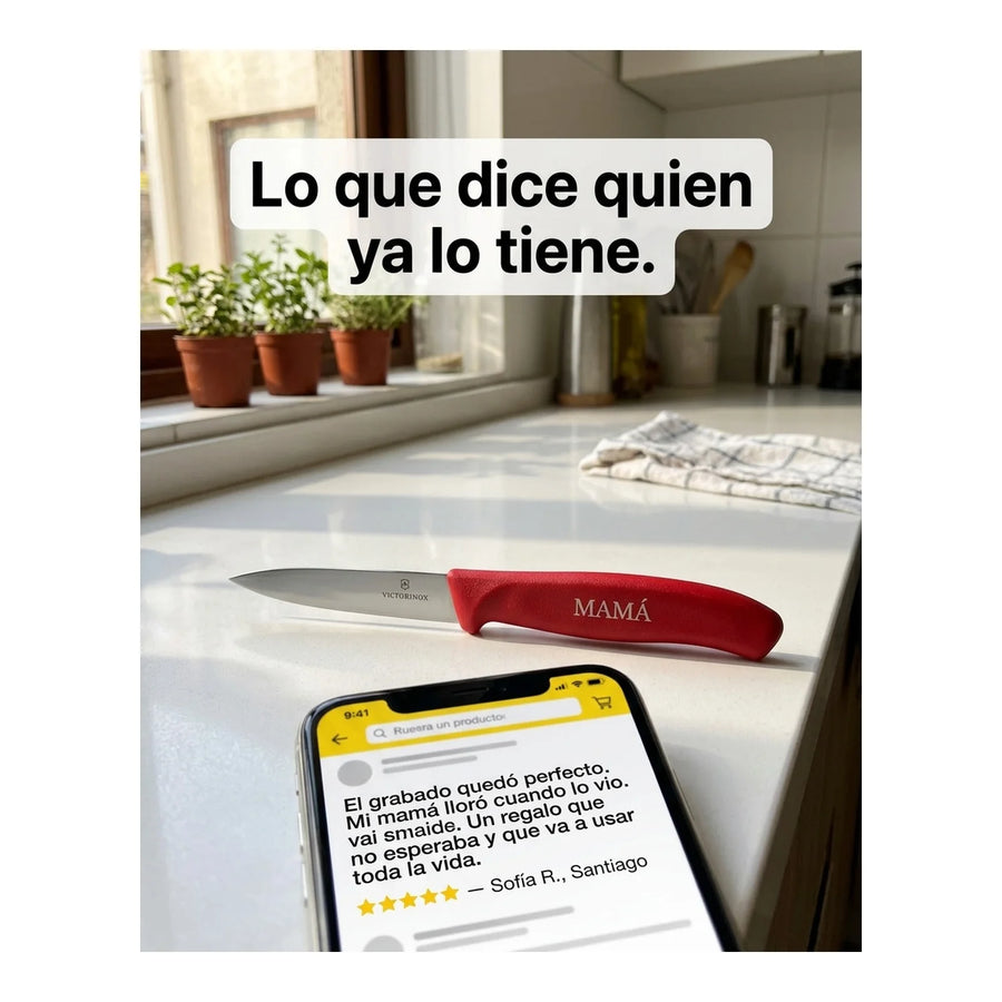 Cuchillo Verdura Puntiagudo Victorinox Rojo 6.7601 Hoja8cm + Grabado Personalizado