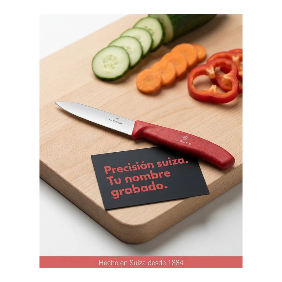 Cuchillo Verdura Victorinox Rojo 6.7401 Hoja Recta 8cm + Grabado Personalizado