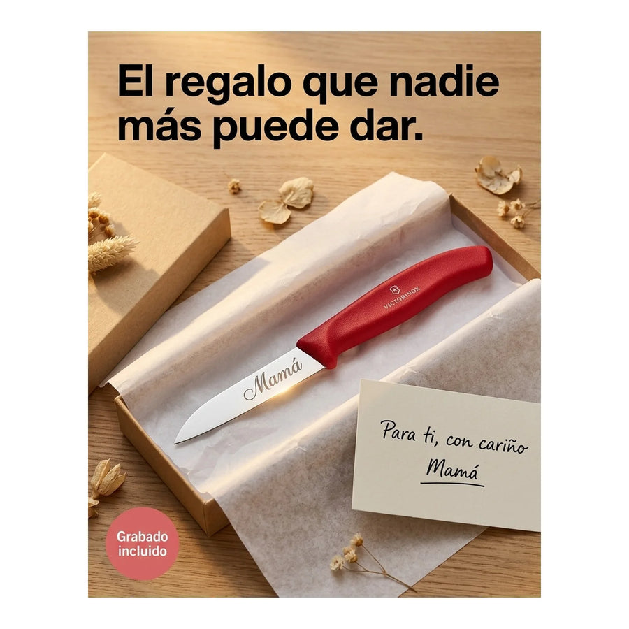 Cuchillo Verdura Victorinox Rojo 6.7401 Hoja Recta 8cm + Grabado Personalizado