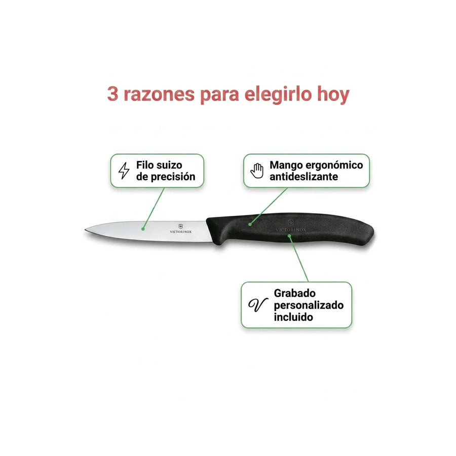 Cuchillo Verdura Victorinox Swiss Classic Negro 6.7603 8cm + Grabado Personalizado