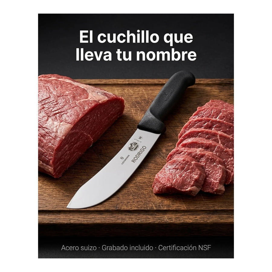 Cuchillo Victorinox Carnicero 5.7703.18 18cm Negro Fibrox + Grabado Personalizado