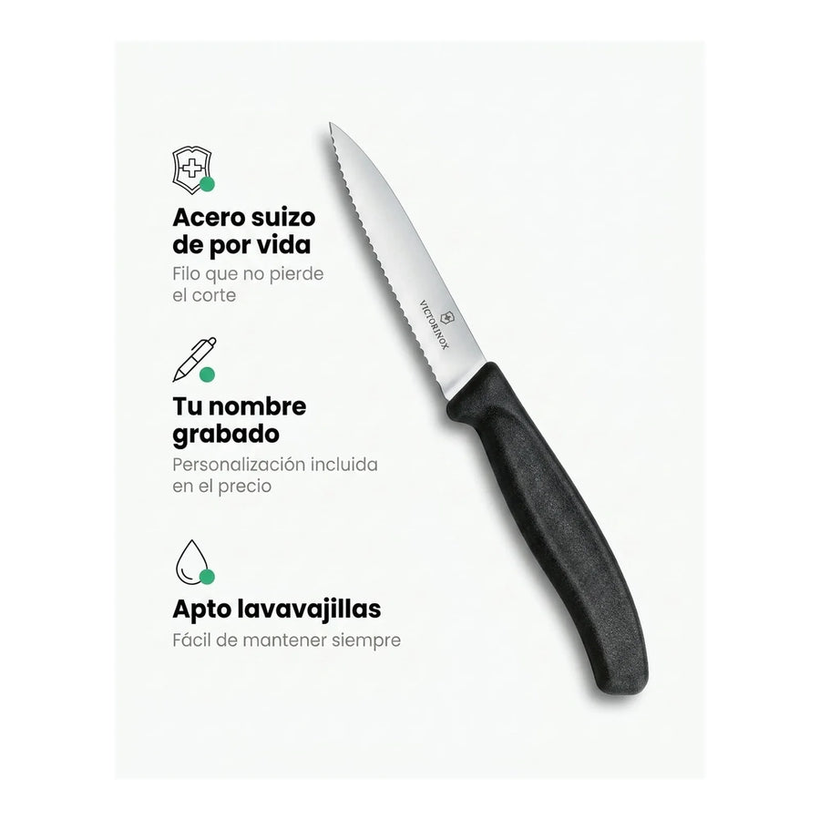Cuchillos Verdura Color Negro. Hoja 10cm Victorinox 6.7793.b + Grabado Personalizado