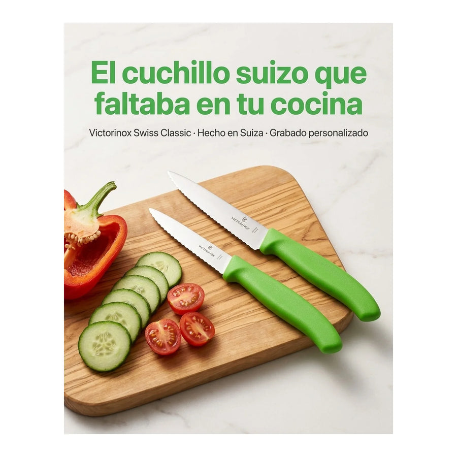 Cuchillos Verdura Dentado Verde Victorinox 6.7636.l114b + Grabado Personalizado