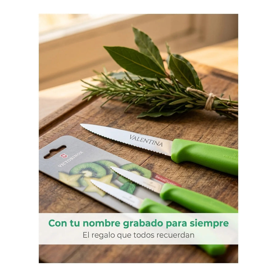 Cuchillos Verdura Dentado Verde Victorinox 6.7636.l114b + Grabado Personalizado