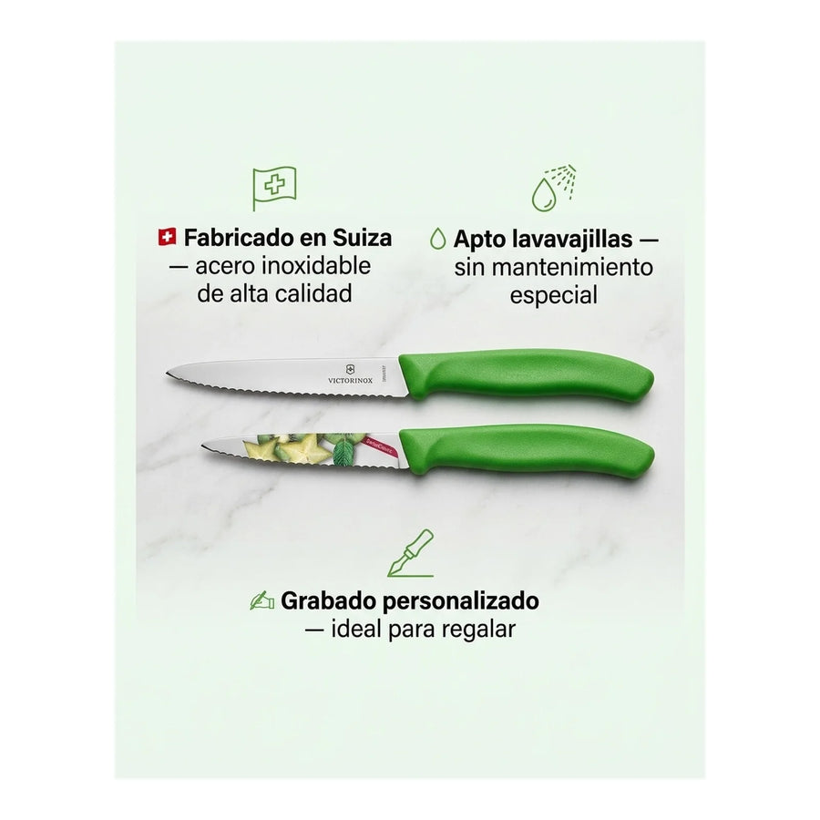 Cuchillos Verdura Dentado Verde Victorinox 6.7636.l114b + Grabado Personalizado