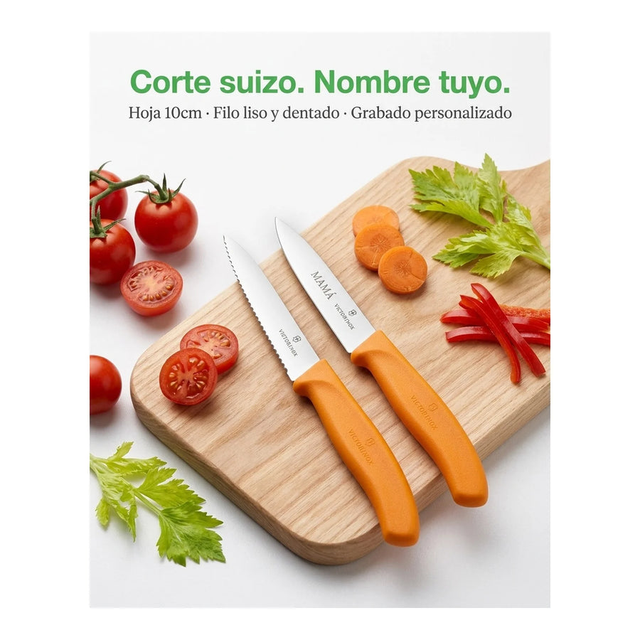 Cuchillos Verdura Naranjo. Hoja 10cm Victorinox 6.7796.l9b + Grabado Personalizado
