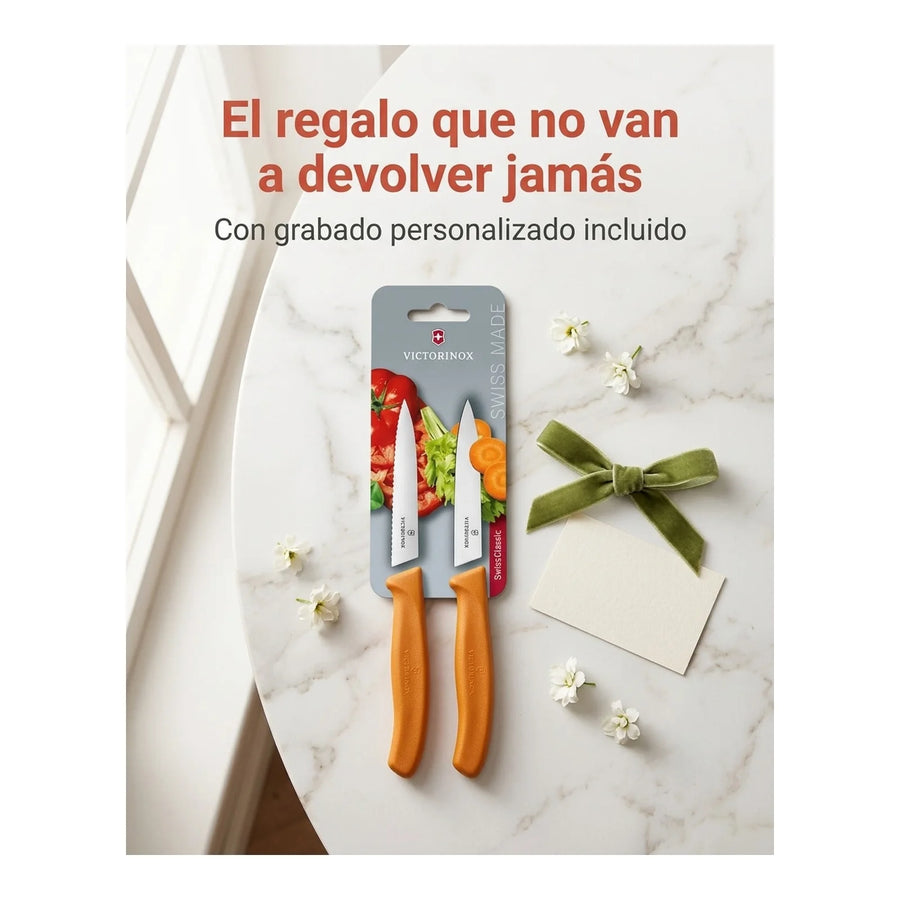 Cuchillos Verdura Naranjo. Hoja 10cm Victorinox 6.7796.l9b + Grabado Personalizado