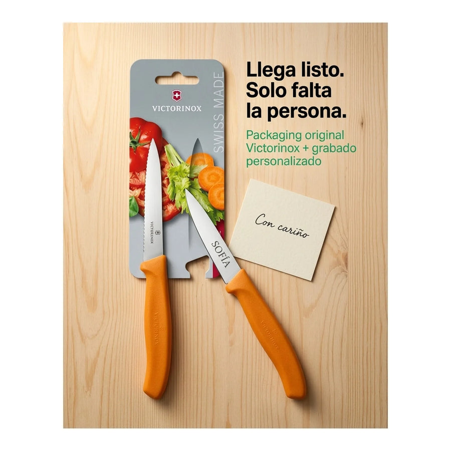 Cuchillos Verdura Naranjo. Hoja 10cm Victorinox 6.7796.l9b + Grabado Personalizado