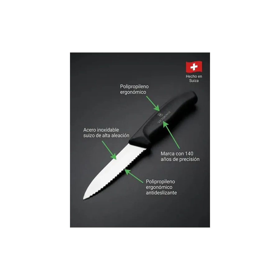 Cuchillos Verdura Swiss Classic Dentado Negro Victorinox + Grabado Personalizado