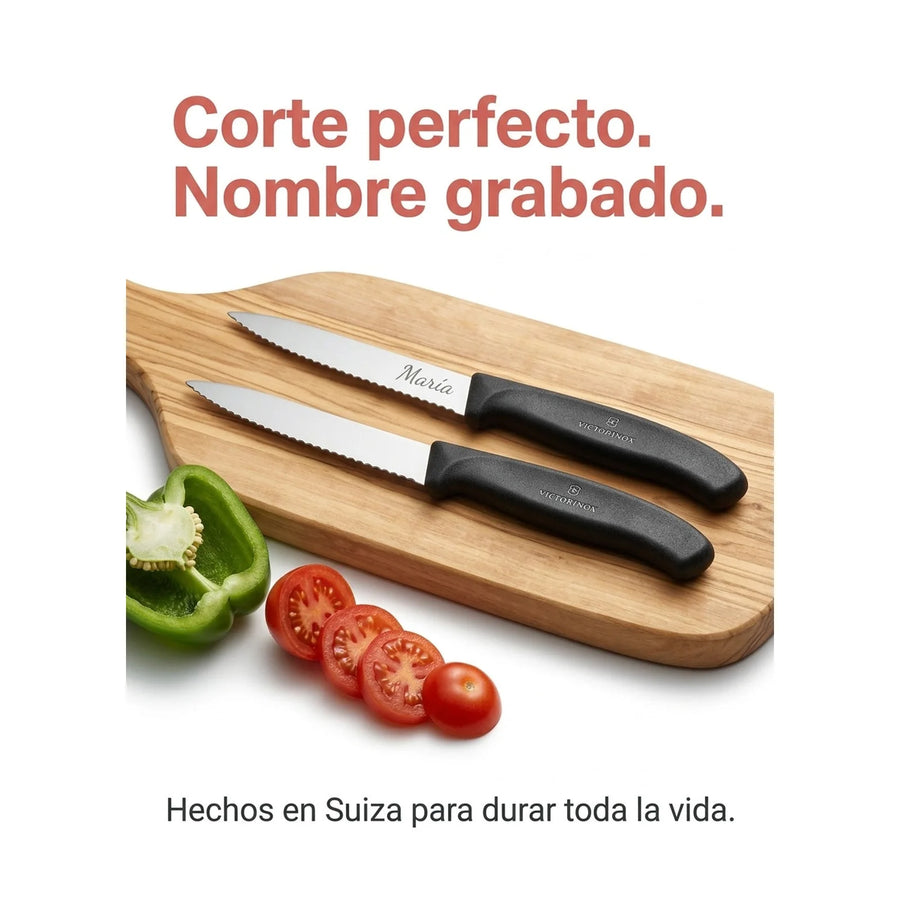 Cuchillos Verdura Swiss Classic Dentado Negro Victorinox + Grabado Personalizado