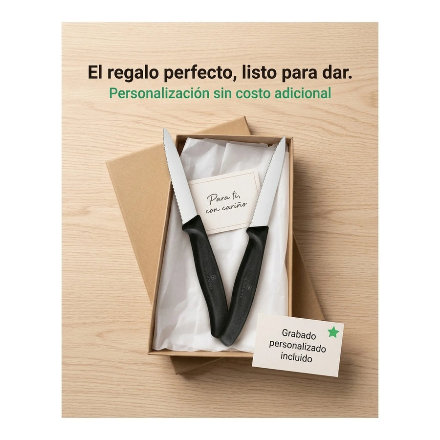 Cuchillos Verdura Swiss Classic Dentado Negro Victorinox + Grabado Personalizado