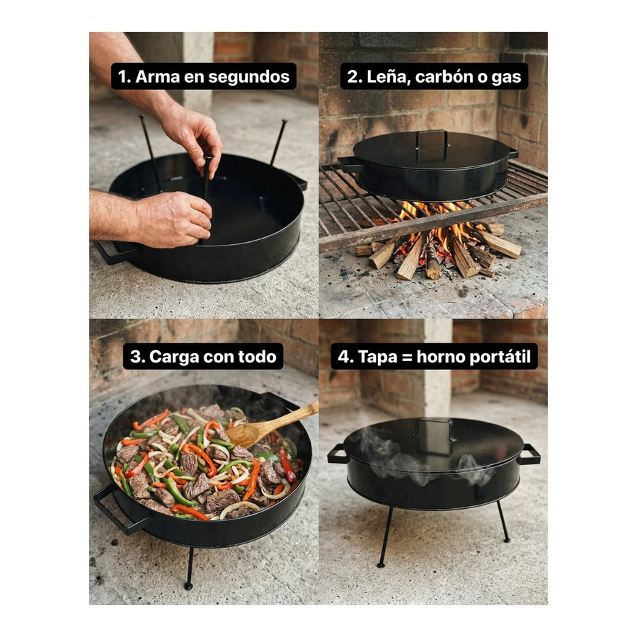 Disco de Asado Profesional con Tapa - 47.5 cm (Espesor 3mm)