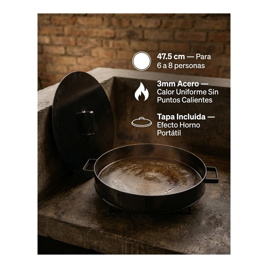 Disco de Asado Profesional con Tapa - 47.5 cm (Espesor 3mm)