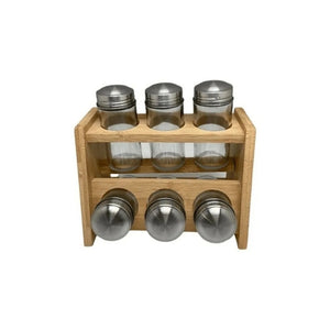 Especiero Condimentero 6 Frascos Cocina Bamboo Wayu Color Transparente
