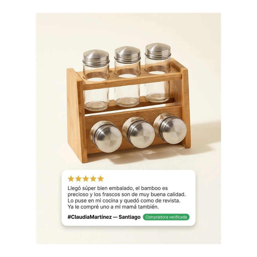Especiero Condimentero 6 Frascos Cocina Bamboo Wayu Color Transparente