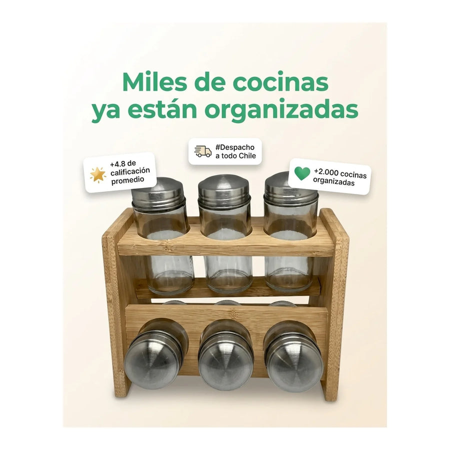 Especiero Condimentero 6 Frascos Cocina Bamboo Wayu Color Transparente