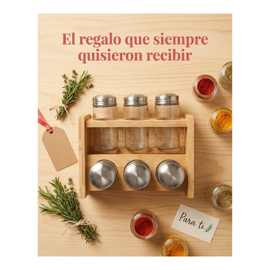 Especiero Condimentero 6 Frascos Cocina Bamboo Wayu Color Transparente