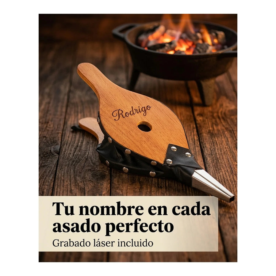 Fuelle Para Parrilla Iniciador De Carbón + Grabado Láser