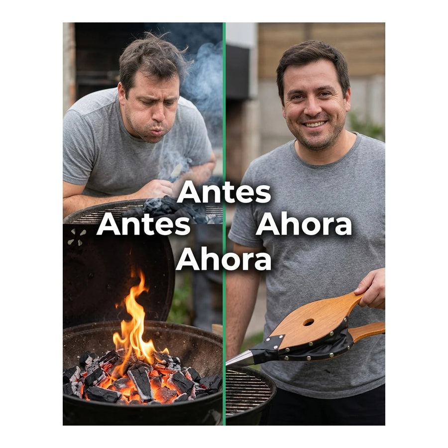 Fuelle Para Parrilla Iniciador De Carbón + Grabado Láser