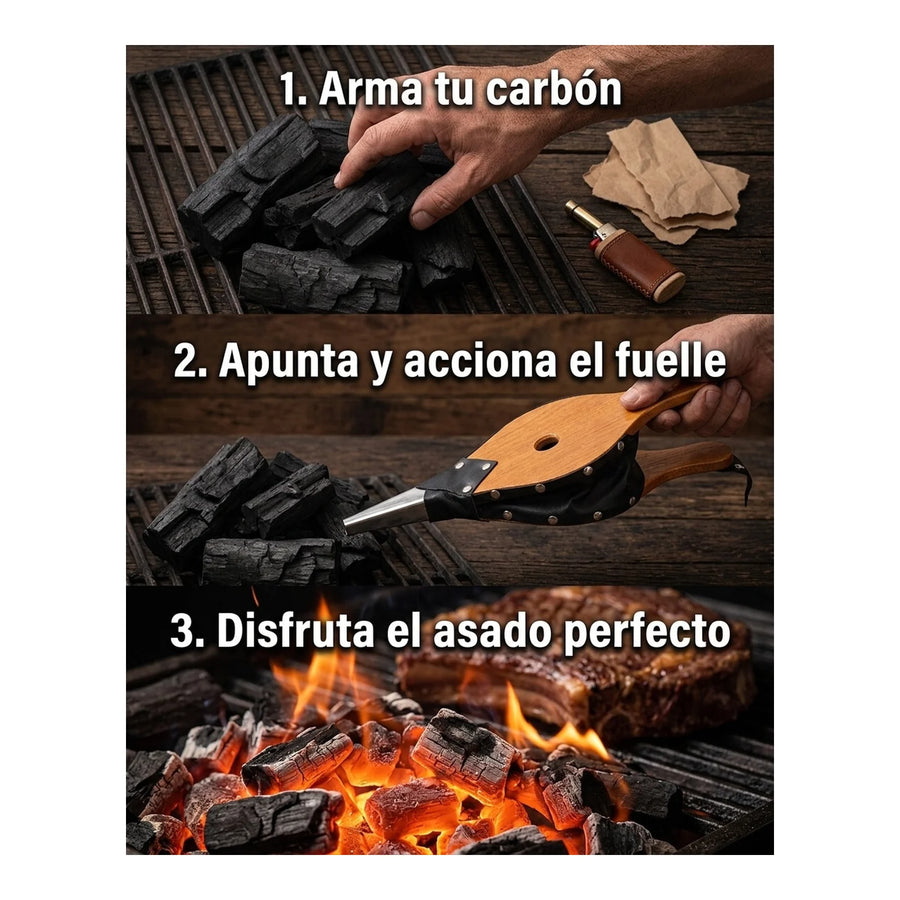 Fuelle Para Parrilla Iniciador De Carbón + Grabado Láser