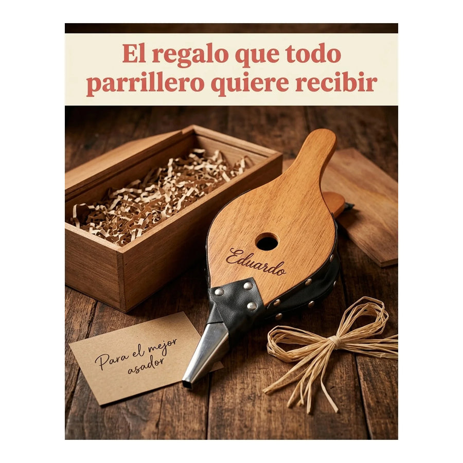 Fuelle Para Parrilla Iniciador De Carbón + Grabado Láser
