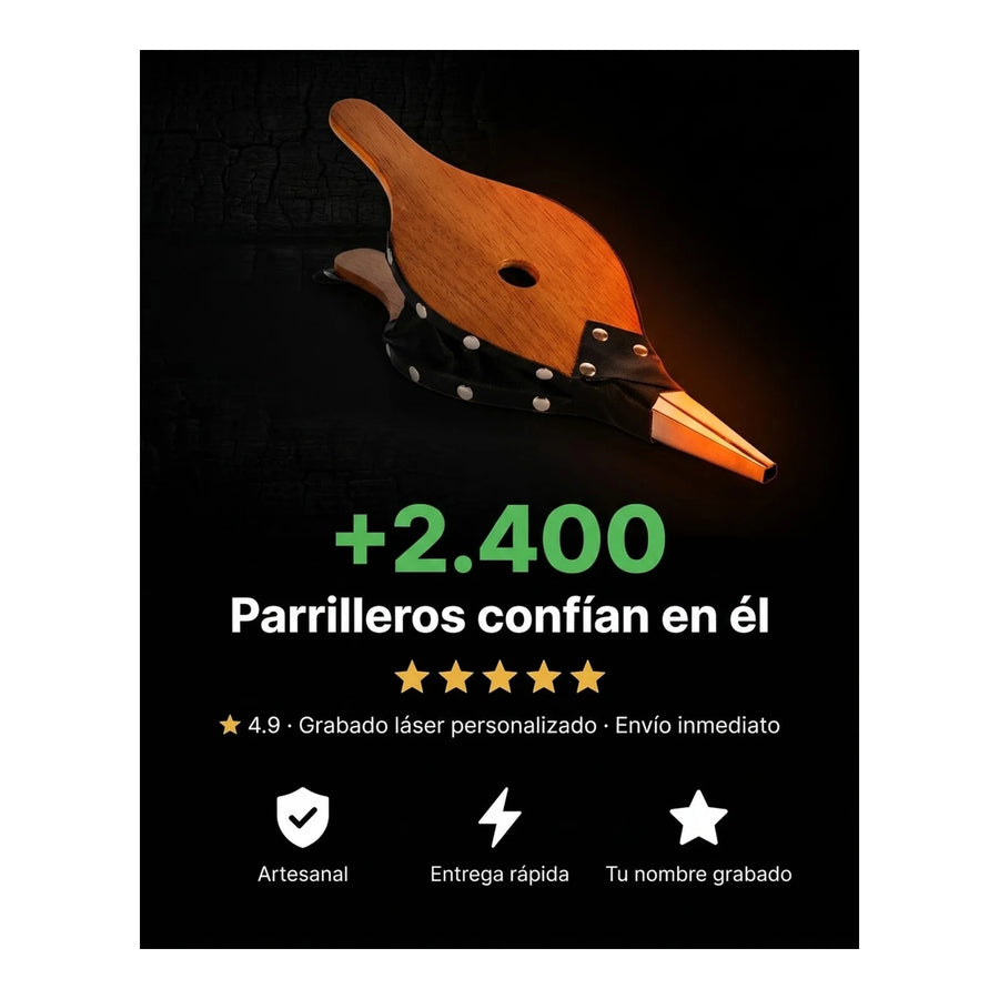 Fuelle Para Parrilla Iniciador De Carbón + Grabado Láser