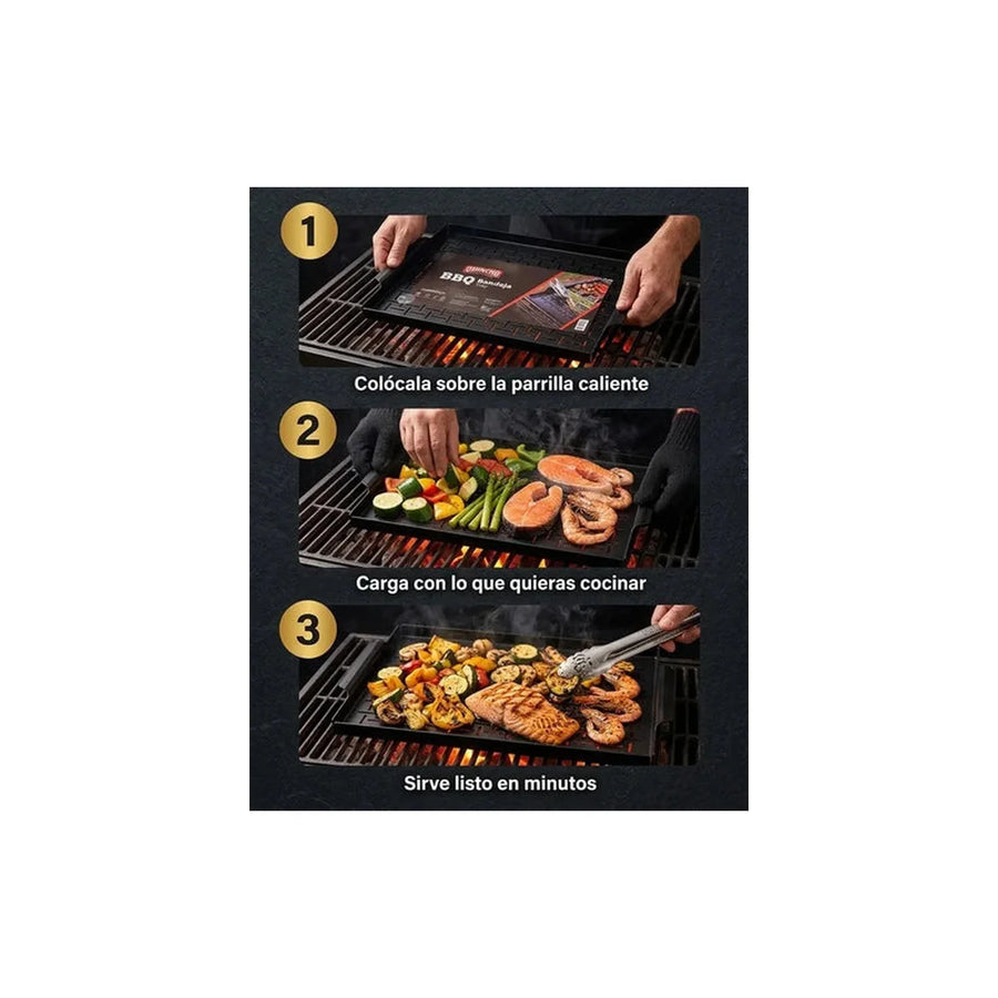 Grill Bandeja Asado Parrilla Saltear Verduras Pescado Bbq  Negro