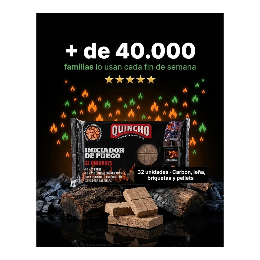 Iniciador De Fuego Quincho Humo Blanco Para Parrilla Carbón Leña Bbq 32 Unidades
