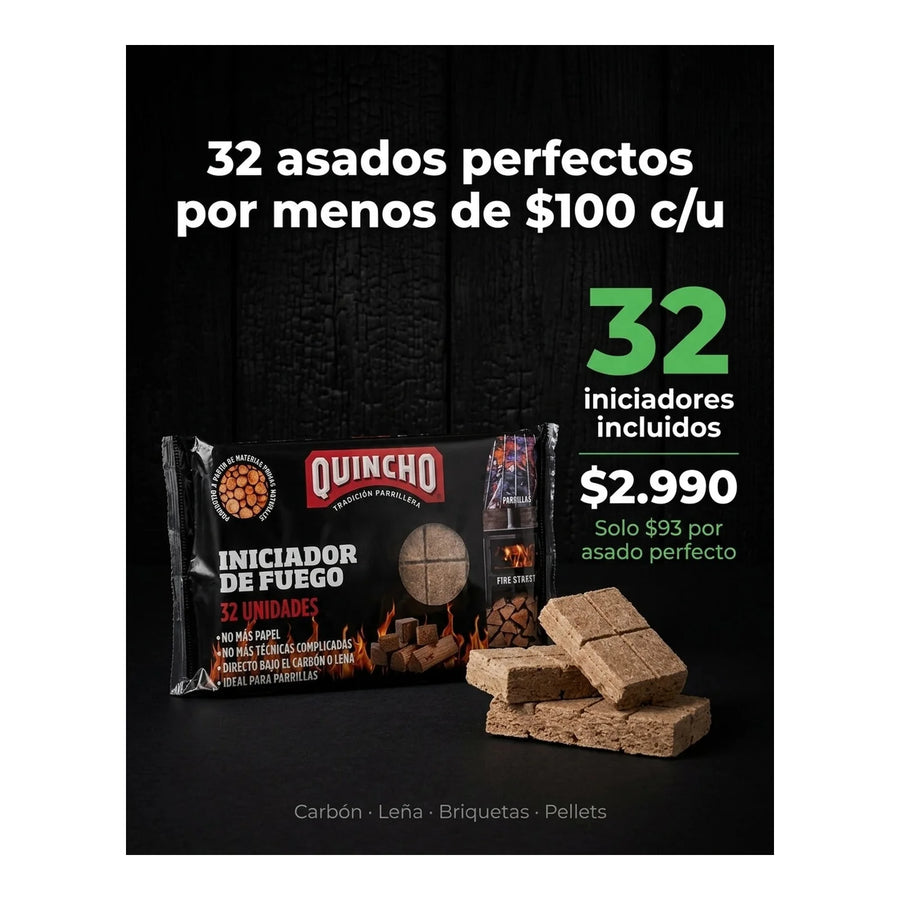 Iniciador De Fuego Quincho Humo Blanco Para Parrilla Carbón Leña Bbq 32 Unidades