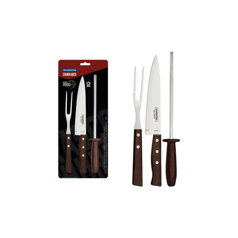 Kit de asado Tramontina 3 piezas mango de madera