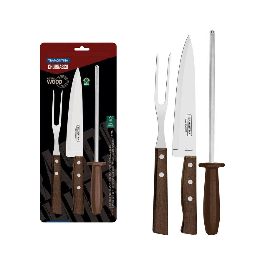 Kit Asado Tramontina 3 Piezas Mango de Madera