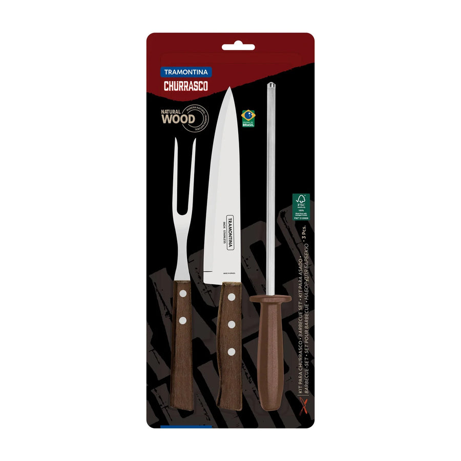 Kit Asado Tramontina 3 Piezas Mango de Madera