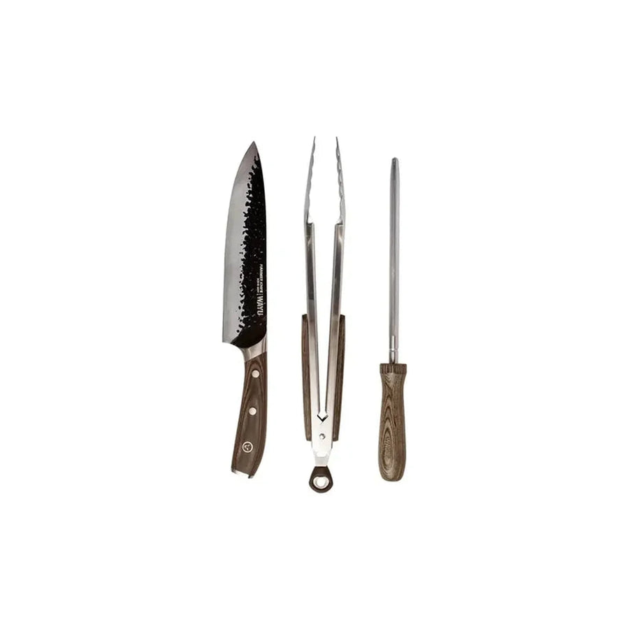 Kit Parrillero Premium Wayu 3 Piezas Con Estuche Y Cuchillo + Grabado Personalizado