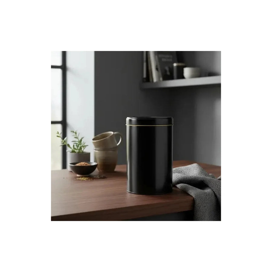 Lata Yerbera Cilíndrica para Mate Negra + Grabado Personalizado