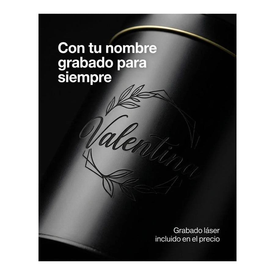 Lata Yerbera Cilíndrica para Mate Negra + Grabado Personalizado