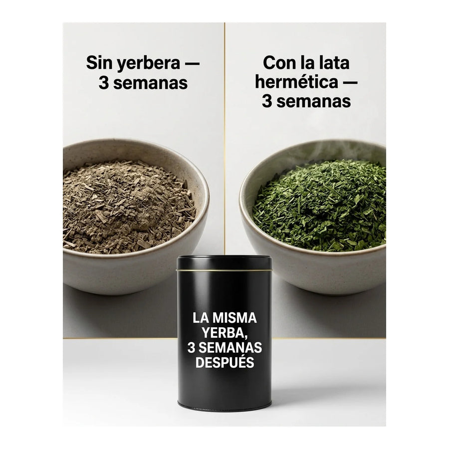 Lata Yerbera Cilíndrica para Mate Negra + Grabado Personalizado