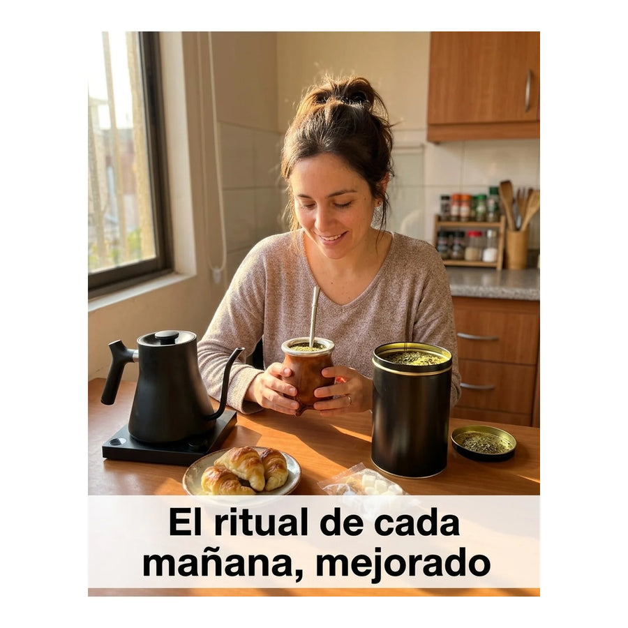 Lata Yerbera Cilíndrica para Mate Negra + Grabado Personalizado