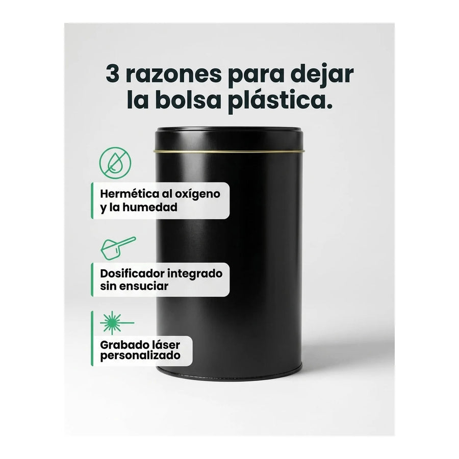 Lata Yerbera Cilíndrica para Mate Negra + Grabado Personalizado