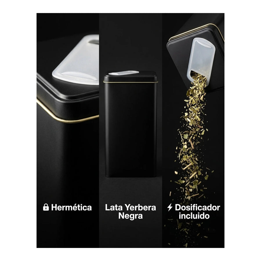 Lata Yerbera Rectangular para Mate Negra + Grabado Personalizado